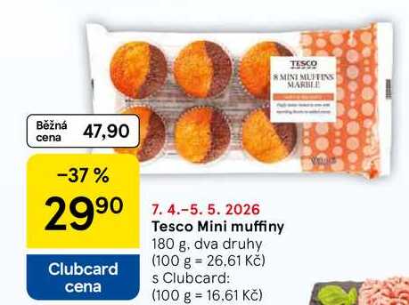 Tesco Mini muffiny, 180 g, dva druhy  