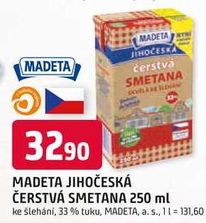 MADETA JIHOČESKÁ ČERSTVÁ SMETANA 250 ml ke šlehání, 33% tuku