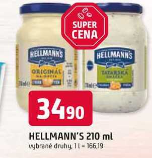 Hellmann's tatarská omáčka, majonéza 210ml, vybrané druhy