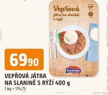 VEPŘOVÁ JÁTRA NA SLANINĚ S RÝŽÍ 400 g 
