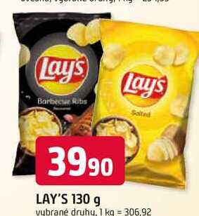 Lay's chips 130g, vybrané druhy