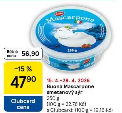 Buona Mascarpone smetanový sýr, 250 g  