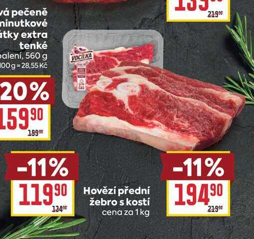 Hovězí přední žebro s kostí cena za 1kg