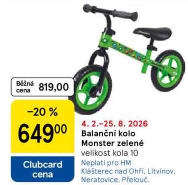 Balanční kolo Monster zelené, velikost kola 10
