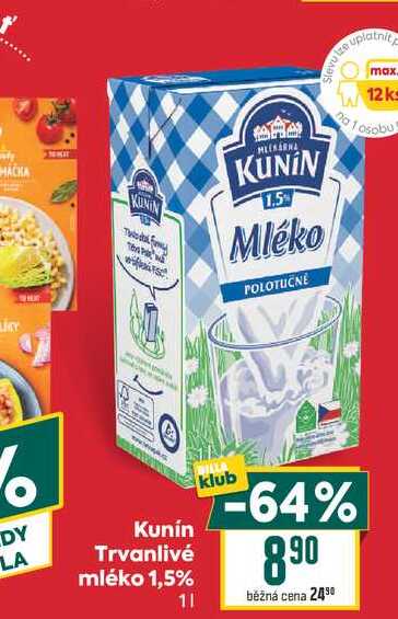 Kunín Trvanlivé mléko 1,5% 1l