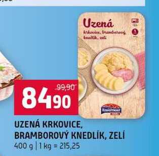 UZENÁ KRKOVICE, BRAMBOROVÝ KNEDLÍK, ZELİ 400 g 