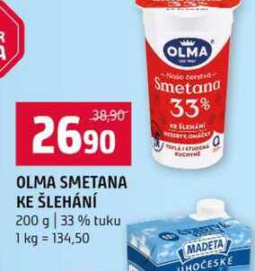 OLMA SMETANA KE ŠLEHÁNÍ 200 g 33% tuku 