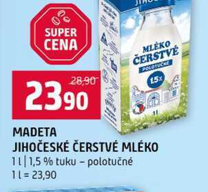 MADETA JIHOČESKÉ ČERSTVÉ MLÉKO 1l 1,5% tuku polotučné 