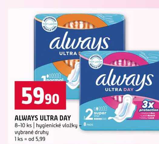 ALWAYS ULTRA DAY 8-10 ks hygienické vložky vybrané druhy 