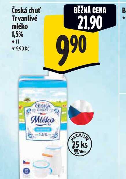 Česká chuť Trvanlivé mléko 1,5% 1 l