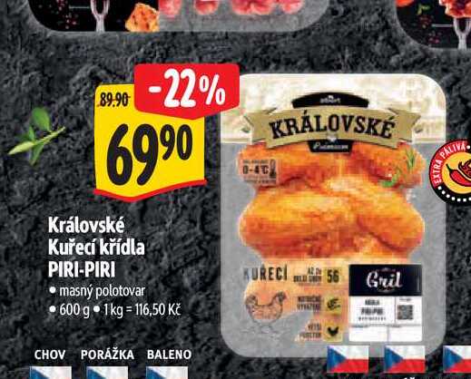   Královské Kuřecí křídla PIRI-PIRI 600 g