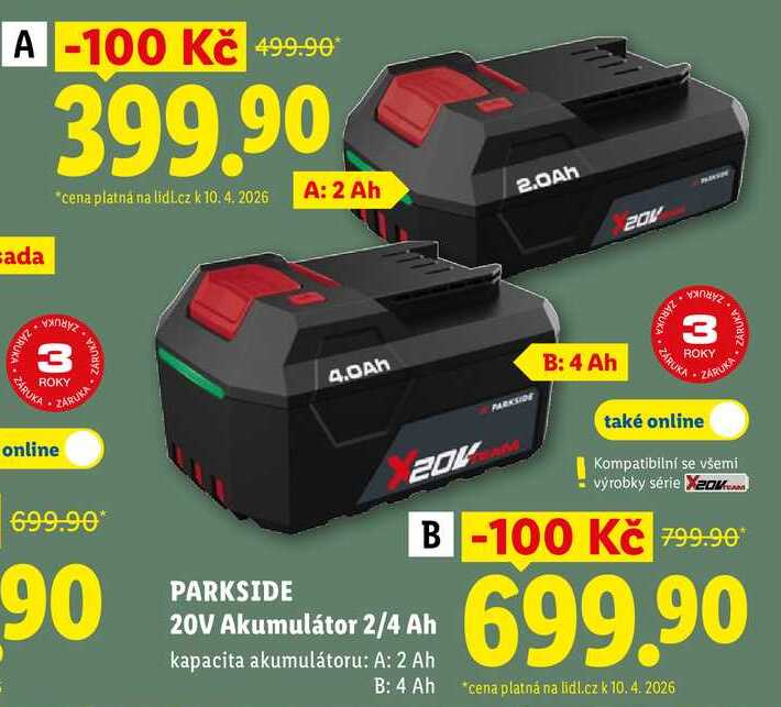 PARKSIDE 20V Akumulátor 2/4 Ah 