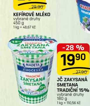 JČ ZAKYSANÁ SMETANA TRADIČNÍ 15% vybrané druhy 180 g