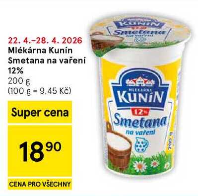 Mlékárna Kunín Smetana na vaření 12%, 200 g