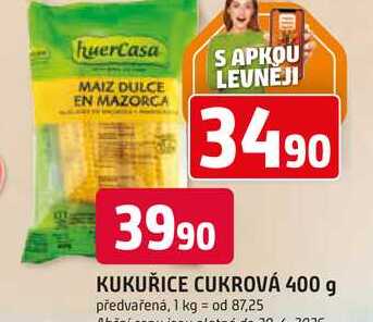 KUKUŘICE CUKROVÁ 400 g předvařená