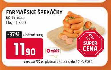 FARMÁŘSKÉ ŠPEKÁČKY 80% masa 100g