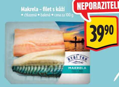 Makrela-filet s kůží, cena za 100 g 