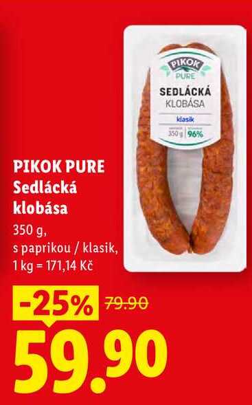 PIKOK PURE Sedlácká klobása, 350 g