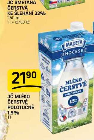 JČ MLÉKO ČERSTVÉ POLOTUČNÉ 1,5% 1l
