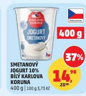 SMETANOVÝ JOGURT 10% BÍLÝ KARLOVA KORUNA, 400 g