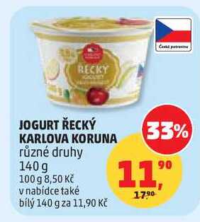JOGURT ŘECKÝ KARLOVA KORUNA, 140 g 