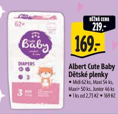 Albert Cute Baby Dětské plenky, 62 ks
