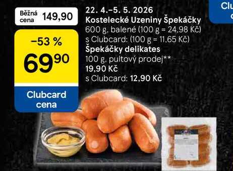 Kostelecké Uzeniny Špekáčky, 600 g, balené 