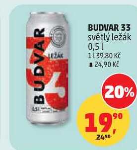 BUDVAR 33 světlý ležák, 0,5 l