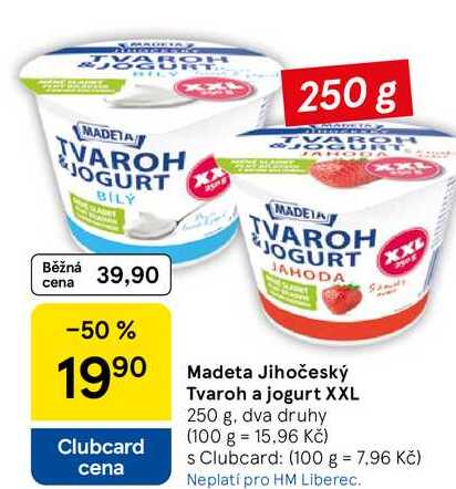Madeta Jihočeský Tvaroh a jogurt XXL, 250 g, dva druhy  