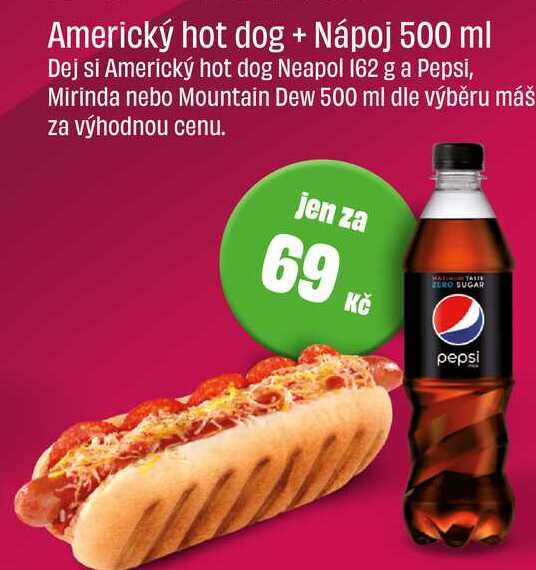 Americký hot dog + Nápoj 500 ml 