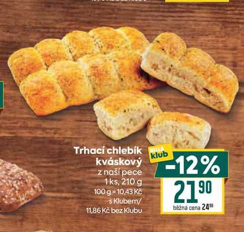 Trhací chlebík klub kváskový z naší pece 1ks, 210 g 