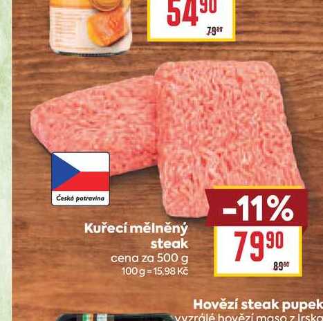 Kuřecí mělněný steak cena za 500 g 