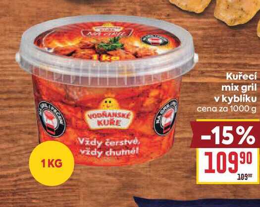 Kuřecí mix gril v kyblíku cena za 1000 g 