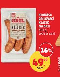 KLOBÁSA GRILOVACÍ KLASIK NA GRIL, 300 g 