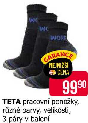 TETA pracovní ponožky, různé barvy, velikosti, 3 páry v balení 