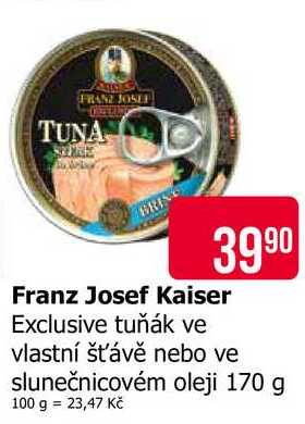 Franz Josef Kaiser Exclusive tuňák ve vlastní šťávě nebo ve slunečnicovém oleji 170 g 