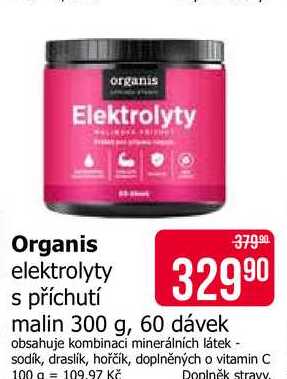 Organis elektrolyty s příchutí malin 300 g, 60 dávek 
