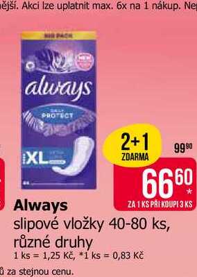Always slipové vložky 40-80 ks, různé druhy