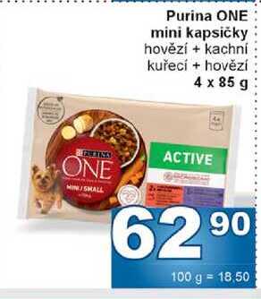 Purina ONE mini kapsičky hovězí + kachní kuřecí + hovězí 4 x 85 g 