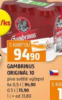 GAMBRINUS ORIGINÁL 10 pivo světlé výčepní 6x 0,5l