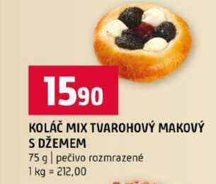 KOLÁČ MIX TVAROHOVÝ MAKOVÝ S DŽEMEM 75 g pečivo rozmrazené 