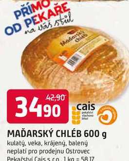 MAĎARSKÝ CHLÉB 600 g 