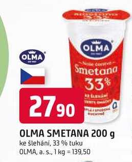 OLMA SMETANA 200 g ke šlehání, 33 % tuku