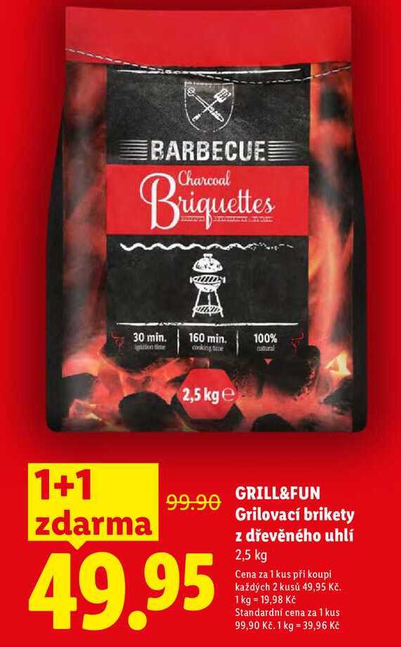 GRILL&FUN Grilovací brikety z dřevěného uhlí, 2,5 kg