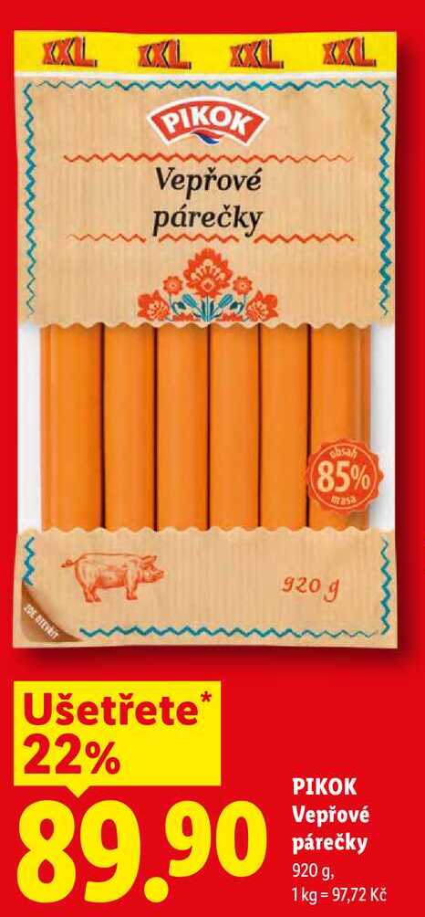 PIKOK Vepřové párečky, 920 g