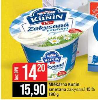 Mlekarna Kunin smetana zakysanȧ 15% 190 g