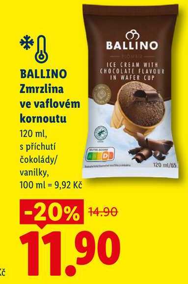 BALLINO Zmrzlina ve vaflovém kornoutu, 120 ml