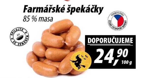 Farmářské špekáčky 85% masa, 100 g 
