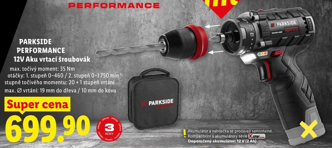 PERFORMANCE PARKSIDE PERFORMANCE 12V Aku vrtací šroubovák 