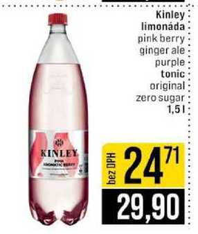 Kinley limonáda pink berry ginger ale purple tonic original zero sugar 1,5l